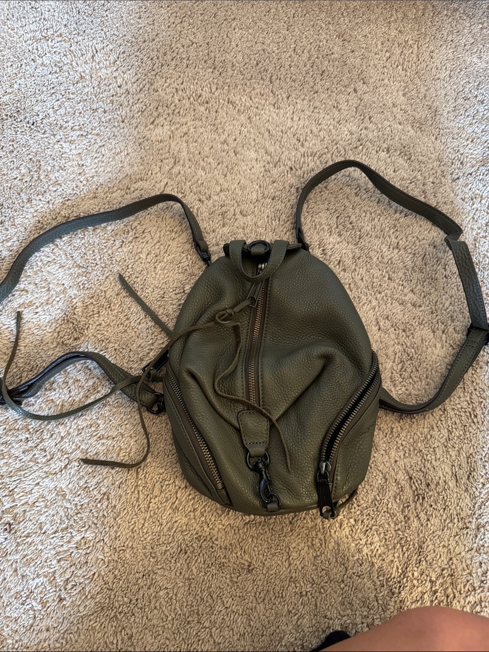 Rebecca Minkoff Olive Green Pebbled Leather Mini Backpack